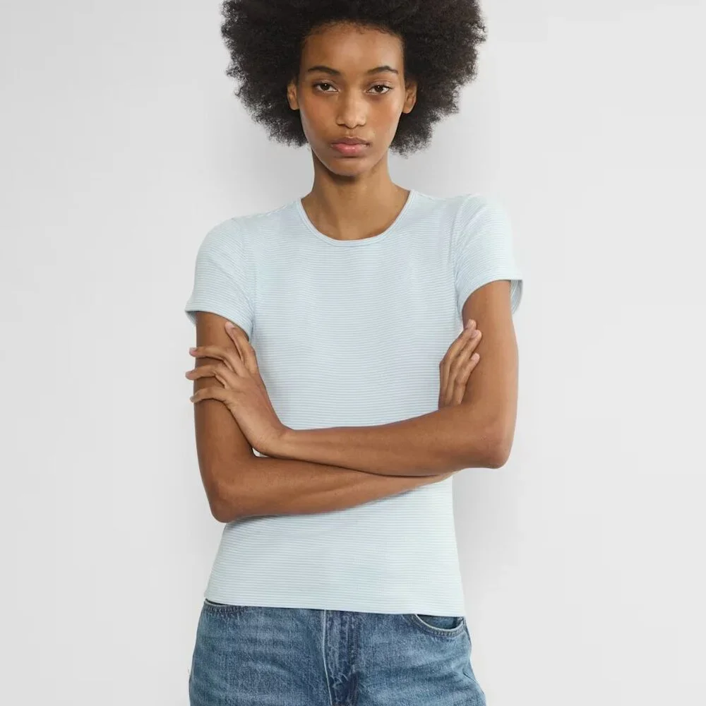 Aritzia HomeStretch™ Rib Crew T-Shirt in Dew Blue/White NWT - Picture 2 of 6
